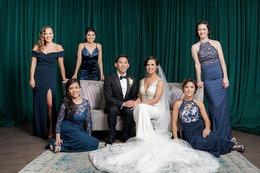 Wedding party portrait at the editorial studio booth